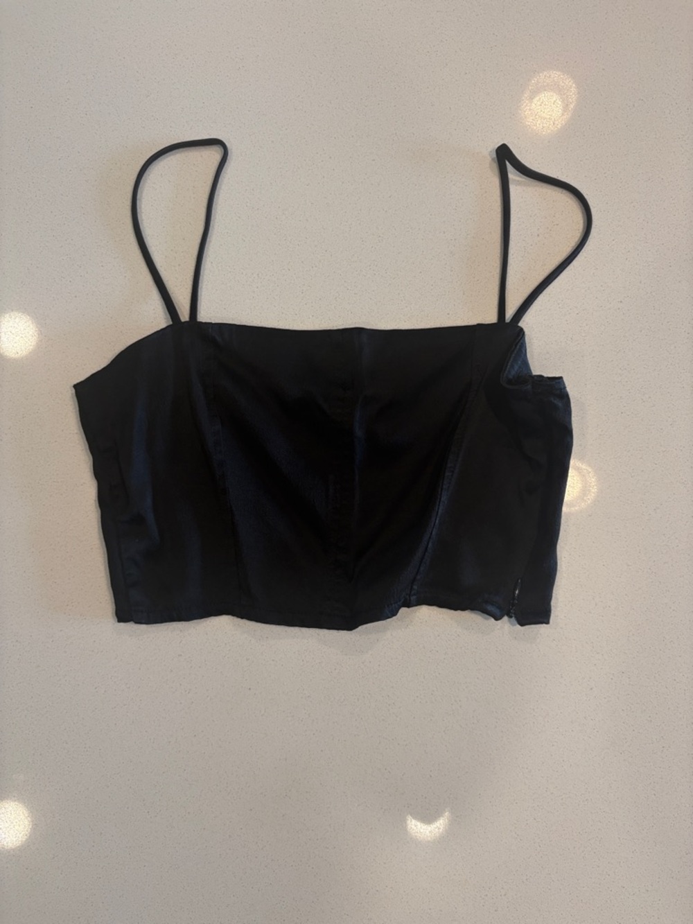 Zara Black Satin Crop Top with Spaghetti Straps